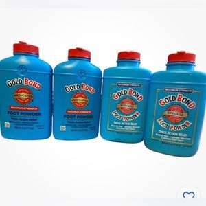 Lot of 4 Gold Bond Maximum Strength Foot Powder 4 oz Talc Blue Bottle- With talc